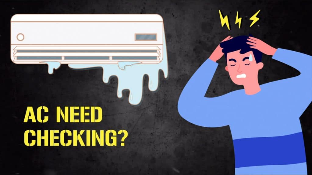 Sketch of man angry from leaking air conditioner with label