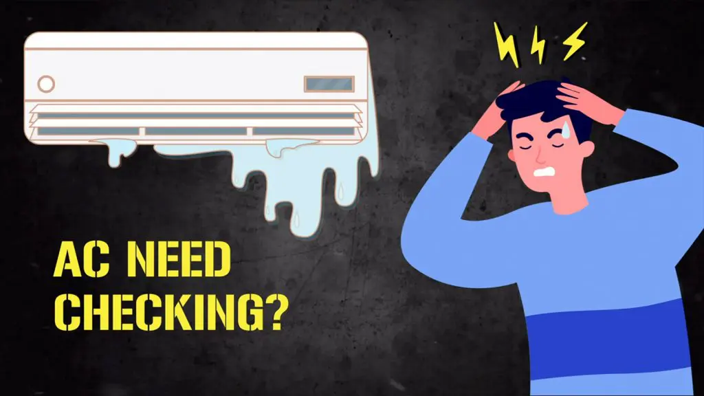 Sketch of man angry from leaking air conditioner with label