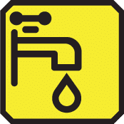 Water dripping from tap icon with yellow background