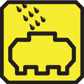 Water tank with droplets icon in yellow background