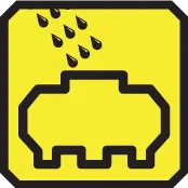 Water tank with droplets icon in yellow background