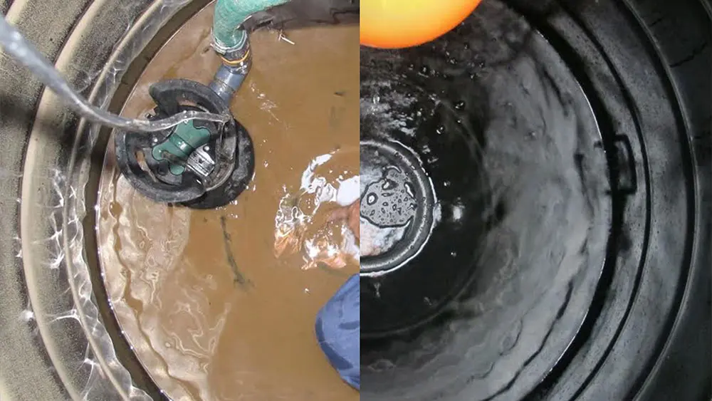 Before and after image of dirty to clean water tank