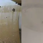 Before and after image of dirty to clean water tank surface