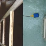Before and after image of dirty to clean water tank with ladder