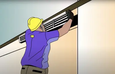 We will fix it employee cleaning air conditioner duct sketch