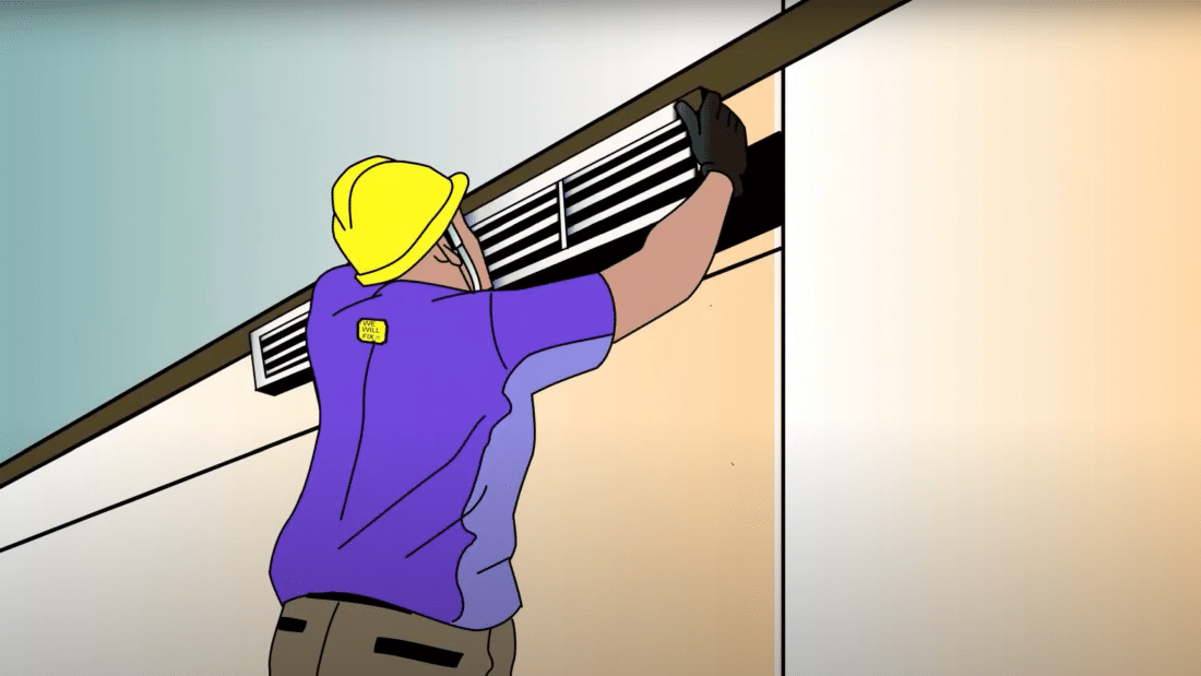 We will fix it employee cleaning air conditioner duct sketch