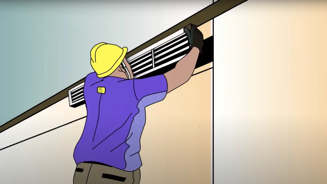 We will fix it employee cleaning air conditioner duct sketch