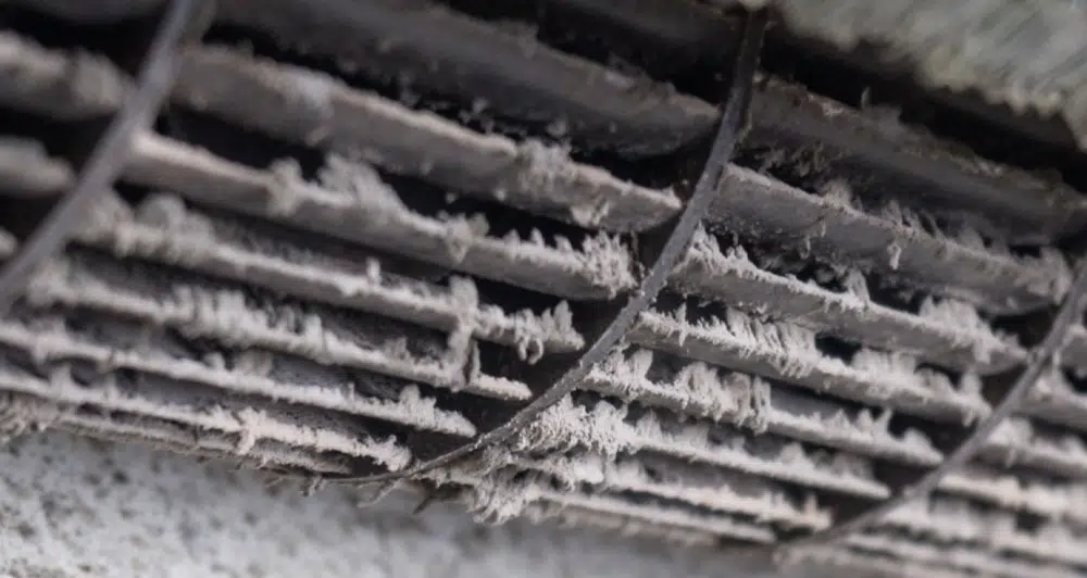 Air conditioning filter covered with mold