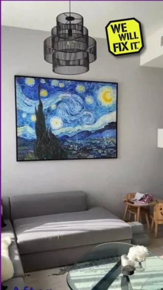 A work of art! Our team ensures your home is picture-perfect, thanks to the careful work of our home handyman team.

#WeWillFixIt #Artwork #DubaiHomes #Decor